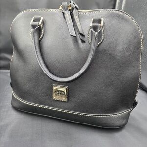 Dooney & Bourke Black Satchel with Gold Accents Pebble Grain Leather